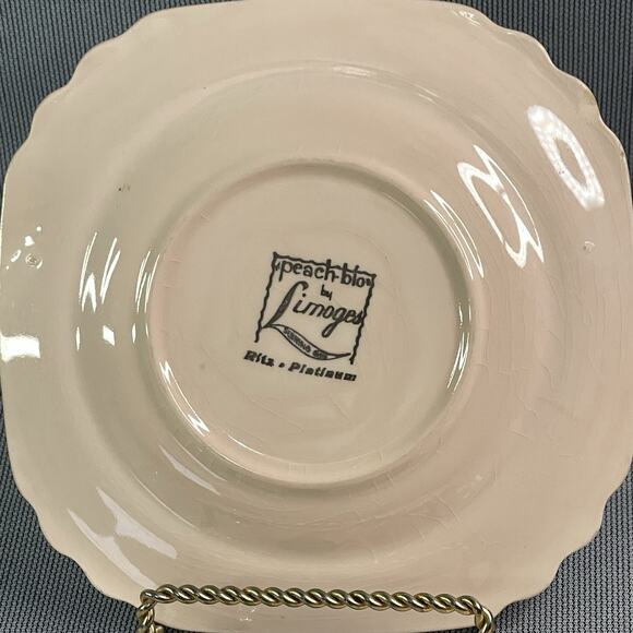 Limoges Peach Blo Ritz Platinum Dessert Plates Seabring Ohio 5 Piece Vintage - Picture 4 of 5